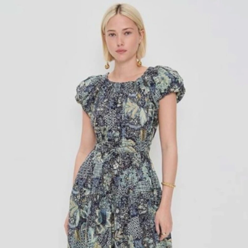 NEW Ulla Johnson Abigail Floral Print Midi Dress in Portofino sz 8